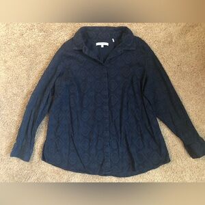 Foxcroft Blouse Dark Blue Women’s 3/4 Sleeve 16W button up